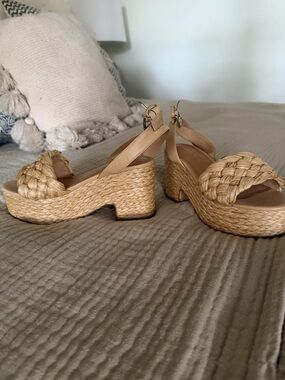 Marc Fisher Natural Woven Platform Wedge Sandals
